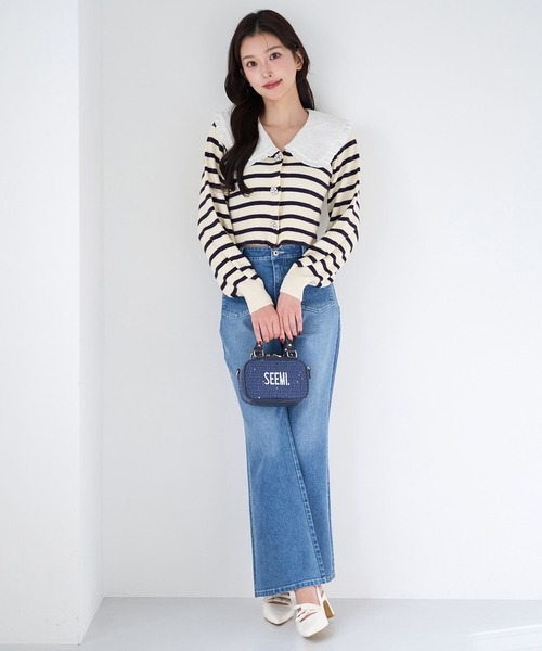 Seemi. byNICECLAUP（ シーミーバイナイスクラップ）の「【Seemi.】襟付きニット（ニット/セーター・レディース・杢グレー/ホワイト×ネイビー/ミント・FREE）」の13枚目の写真