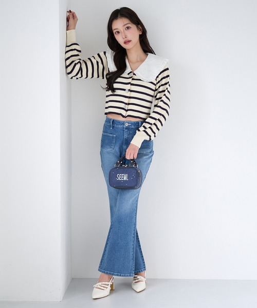 Seemi. byNICECLAUP（ シーミーバイナイスクラップ）の「【Seemi.】襟付きニット（ニット/セーター・レディース・杢グレー/ホワイト×ネイビー/ミント・FREE）」の14枚目の写真