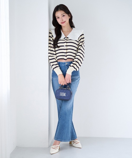 Seemi. byNICECLAUP（ シーミーバイナイスクラップ）の「【Seemi.】襟付きニット（ニット/セーター・レディース・杢グレー/ホワイト×ネイビー/ミント・FREE）」の15枚目の写真