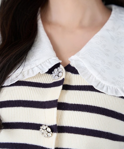 Seemi. byNICECLAUP（ シーミーバイナイスクラップ）の「【Seemi.】襟付きニット（ニット/セーター・レディース・杢グレー/ホワイト×ネイビー/ミント・FREE）」の17枚目の写真
