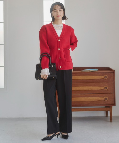 ANGIE（アンジー）の「【オケージョン対応 / セレモニー対応 / セットアップ対応】タック センタープレス ワイド ストレートパンツ（スラックス・レディース・アイボリー/ブラック・MEDIUM/LARGE）」の13枚目の写真