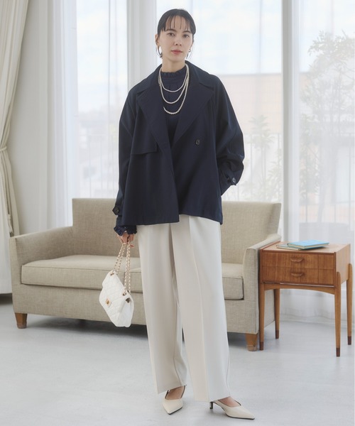 ANGIE（アンジー）の「【オケージョン対応 / セレモニー対応 / セットアップ対応】タック センタープレス ワイド ストレートパンツ（スラックス・レディース・アイボリー/ブラック・MEDIUM/LARGE）」の11枚目の写真