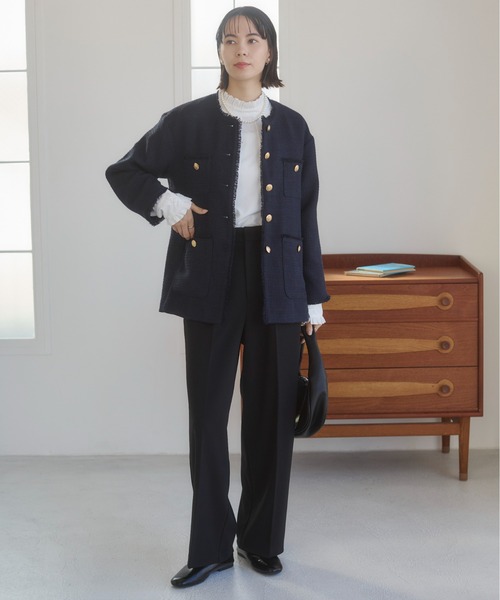 ANGIE（アンジー）の「【オケージョン対応 / セレモニー対応 / セットアップ対応】タック センタープレス ワイド ストレートパンツ（スラックス・レディース・アイボリー/ブラック・MEDIUM/LARGE）」の22枚目の写真