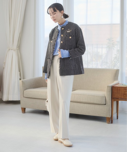 ANGIE（アンジー）の「【オケージョン対応 / セレモニー対応 / セットアップ対応】タック センタープレス ワイド ストレートパンツ（スラックス・レディース・アイボリー/ブラック・MEDIUM/LARGE）」の10枚目の写真