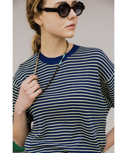 BEAMS PLUS（ビームスプラス）の「Knit Tee Dot Pattern Jacquard（Tシャツ/カットソー・メンズ・ブラウン/ネイビー/チャコールグレー・MEDIUM/LARGE/SMALL/X-LARGE）」の5枚目の写真