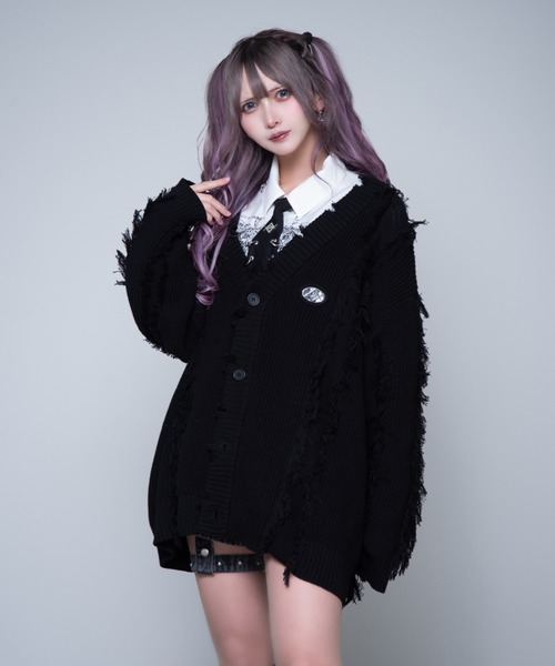 REFLEM(レフレム)の「『REFLEM/レフレム』フリンジニットカーディガン(カーディガン/ボレロ・レディース・グレー/ブラック・FREE)」の15枚目の写真