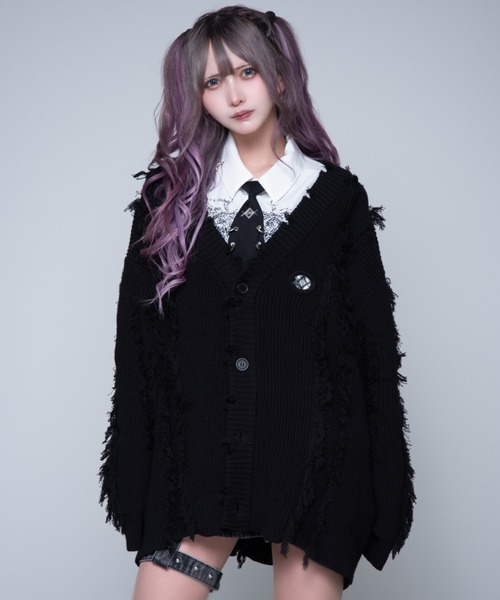 REFLEM(レフレム)の「『REFLEM/レフレム』フリンジニットカーディガン(カーディガン/ボレロ・レディース・グレー/ブラック・FREE)」の6枚目の写真