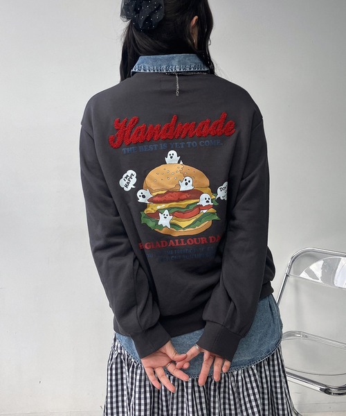 AS KNOW AS plus(アズノゥアズプラス)の「○キャラクターデザインスウェットプルオーバー(おばけ・うさぎ・ハンバーガー)(スウェット・レディース・スミクロ/オートミール/ネイビー/アイボリー/ピンク系/ベージュ系/グレー系・FREE)」の4枚目の写真