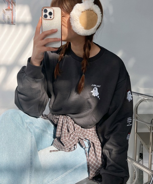 AS KNOW AS plus(アズノゥアズプラス)の「○キャラクターデザインスウェットプルオーバー(おばけ・うさぎ・ハンバーガー)(スウェット・レディース・スミクロ/オートミール/ネイビー/アイボリー/ピンク系/ベージュ系/グレー系・FREE)」の15枚目の写真