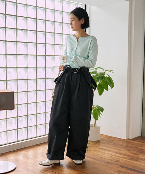 FREAK'S STORE(フリークスストア)の「RED KAP × FREAK'S STORE/レッドキャップ 別注 サスペンダー付き ビッグ 2タック ツイルパンツ<セットアップ対応>/チノパンツ/チノ サロペ/サロペット(チノパンツ・レディース・ベージュ/オリーブ/ブラック・フリ-)」の12枚目の写真