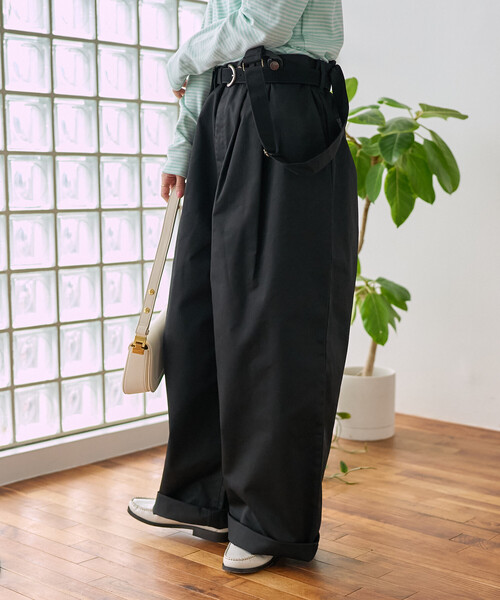 FREAK'S STORE(フリークスストア)の「RED KAP × FREAK'S STORE/レッドキャップ 別注 サスペンダー付き ビッグ 2タック ツイルパンツ<セットアップ対応>/チノパンツ/チノ サロペ/サロペット(チノパンツ・レディース・ベージュ/オリーブ/ブラック・フリ-)」の8枚目の写真