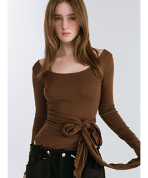 STRAP LAYERED T-SHIRT / BROWN