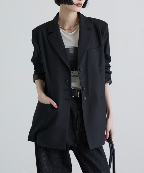 Lui's（ルイス）の「後ろファスナーシングルジャケット（テーラードジャケット・レディース・ブラック系その他/ブラック/ネイビー・FREE）」の4枚目の写真