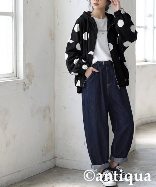 antiqua（アンティカ）の「ドット柄 裏毛 ジップパーカー（パーカー・レディース・ブラック・ONESIZE）」の6枚目の写真