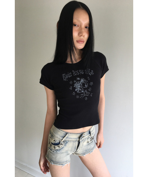 A FEW COMMENTS(アフューコメンツ)の「ローズラグラントップ BLACK(Tシャツ/カットソー・レディース・その他・FREE)」の1枚目の写真