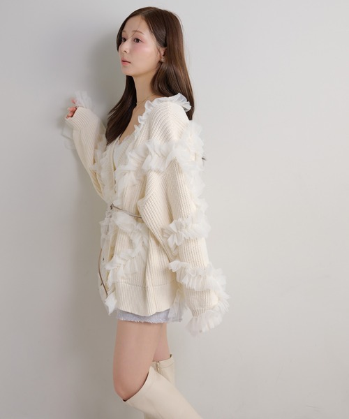 Seemi. byNICECLAUP（ シーミーバイナイスクラップ）の「【Seemi.】チュールガウンカーディガン（カーディガン/ボレロ・レディース・アイボリー/ライトピンク/ベージュ・FREE）」の13枚目の写真