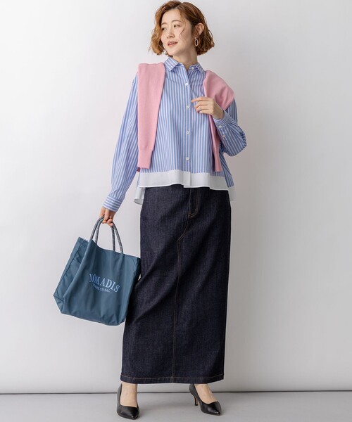 23区 S(ニジュウサンクチイサイサイズ)の「CANCLINI レギュラーカラー ストライプ クロップドシャツ(シャツ/ブラウス・レディース・イエロー系1/スカイブルー系1/ピンク系1・32)」の6枚目の写真