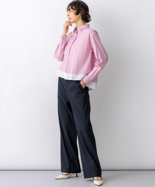 23区 S(ニジュウサンクチイサイサイズ)の「CANCLINI レギュラーカラー ストライプ クロップドシャツ(シャツ/ブラウス・レディース・イエロー系1/スカイブルー系1/ピンク系1・32)」の11枚目の写真