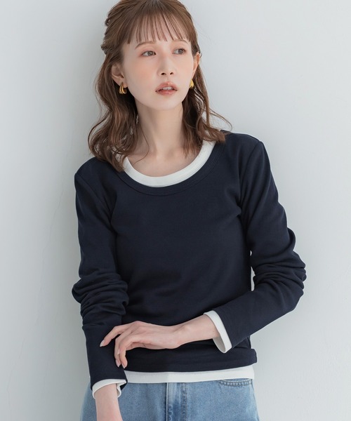 coca(coca)(コカ)の「テレコリブUネックTシャツ(Tシャツ/カットソー・レディース・ホワイト/ブラック/グレー/ネイビー・S/M/L/XL)」の4枚目の写真