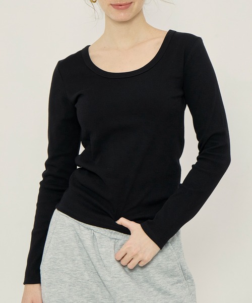 coca(coca)(コカ)の「テレコリブUネックTシャツ(Tシャツ/カットソー・レディース・ホワイト/ブラック/グレー/ネイビー・S/M/L/XL)」の1枚目の写真