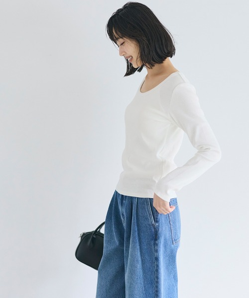 coca(coca)(コカ)の「テレコリブUネックTシャツ(Tシャツ/カットソー・レディース・ホワイト/ブラック/グレー/ネイビー・S/M/L/XL)」の6枚目の写真