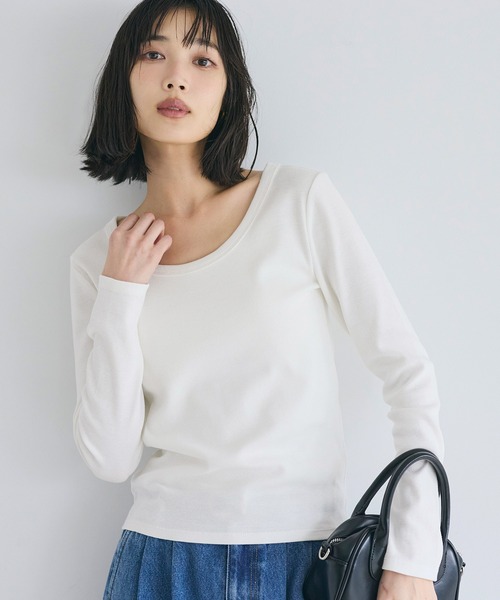 coca(coca)(コカ)の「テレコリブUネックTシャツ(Tシャツ/カットソー・レディース・ホワイト/ブラック/グレー/ネイビー・S/M/L/XL)」の7枚目の写真