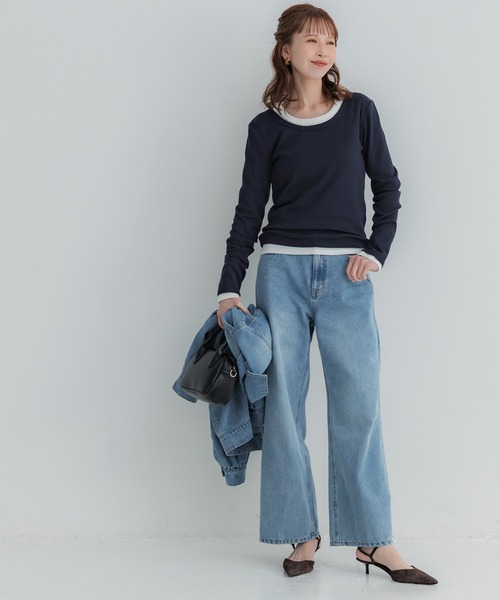coca(coca)(コカ)の「テレコリブUネックTシャツ(Tシャツ/カットソー・レディース・ホワイト/ブラック/グレー/ネイビー・S/M/L/XL)」の14枚目の写真