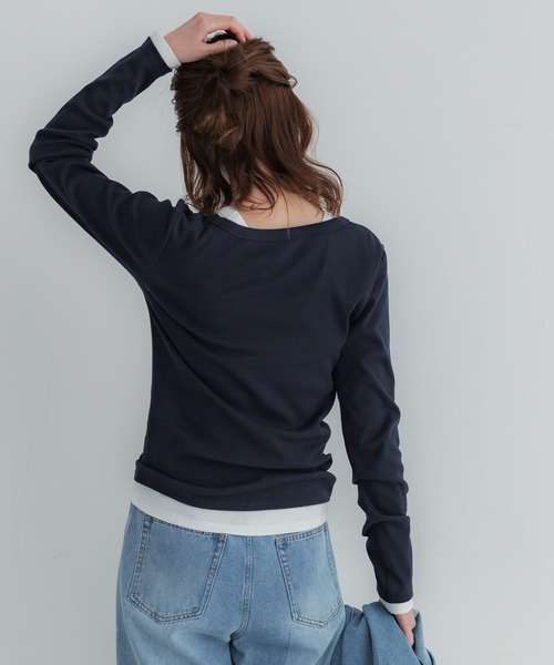 coca(coca)(コカ)の「テレコリブUネックTシャツ(Tシャツ/カットソー・レディース・ホワイト/ブラック/グレー/ネイビー・S/M/L/XL)」の15枚目の写真