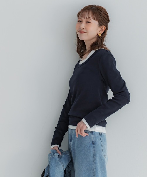 coca(coca)(コカ)の「テレコリブUネックTシャツ(Tシャツ/カットソー・レディース・ホワイト/ブラック/グレー/ネイビー・S/M/L/XL)」の16枚目の写真