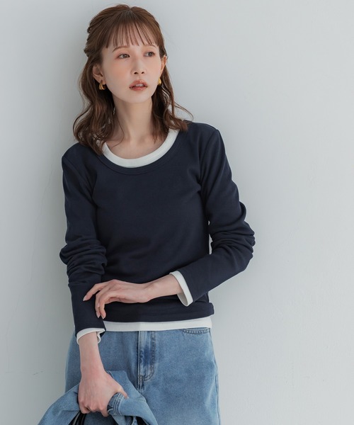 coca(coca)(コカ)の「テレコリブUネックTシャツ(Tシャツ/カットソー・レディース・ホワイト/ブラック/グレー/ネイビー・S/M/L/XL)」の17枚目の写真