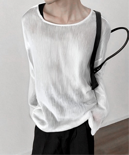 JOHNNY WOLF(ジョニーウルフ)の「BASK オーバーサイズ 針抜きリブニット Tシャツ(Tシャツ/カットソー・メンズ・ブラック/ホワイト・L/M/S)」の1枚目の写真