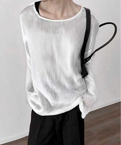 JOHNNY WOLF(ジョニーウルフ)の「BASK オーバーサイズ 針抜きリブニット Tシャツ(Tシャツ/カットソー・メンズ・ブラック/ホワイト・L/M/S)」の8枚目の写真