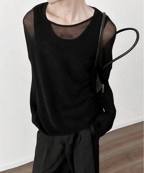 JOHNNY WOLF(ジョニーウルフ)の「BASK オーバーサイズ 針抜きリブニット Tシャツ(Tシャツ/カットソー・メンズ・ブラック/ホワイト・L/M/S)」の3枚目の写真