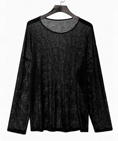 JOHNNY WOLF(ジョニーウルフ)の「BASK オーバーサイズ 針抜きリブニット Tシャツ(Tシャツ/カットソー・メンズ・ブラック/ホワイト・L/M/S)」の4枚目の写真