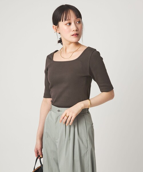 green label relaxing（グリーンレーベルリラクシング）の「デコルテ フライス Tシャツ 抗菌（Tシャツ/カットソー・レディース・オフホワイト/ブラック/ダークブラウン/その他1・FREE）」の3枚目の写真