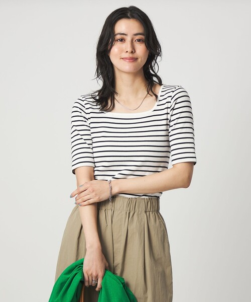 green label relaxing（グリーンレーベルリラクシング）の「デコルテ フライス Tシャツ 抗菌（Tシャツ/カットソー・レディース・オフホワイト/ブラック/ダークブラウン/その他1・FREE）」の4枚目の写真