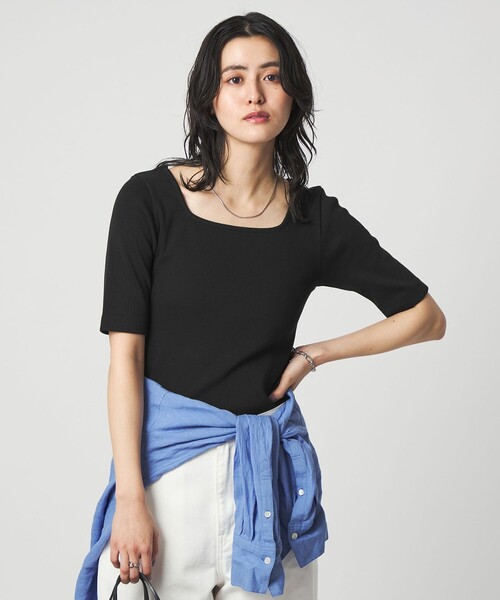 green label relaxing（グリーンレーベルリラクシング）の「デコルテ フライス Tシャツ 抗菌（Tシャツ/カットソー・レディース・オフホワイト/ブラック/ダークブラウン/その他1・FREE）」の2枚目の写真