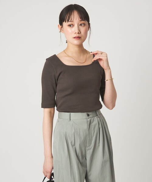 green label relaxing（グリーンレーベルリラクシング）の「デコルテ フライス Tシャツ 抗菌（Tシャツ/カットソー・レディース・オフホワイト/ブラック/ダークブラウン/その他1・FREE）」の5枚目の写真