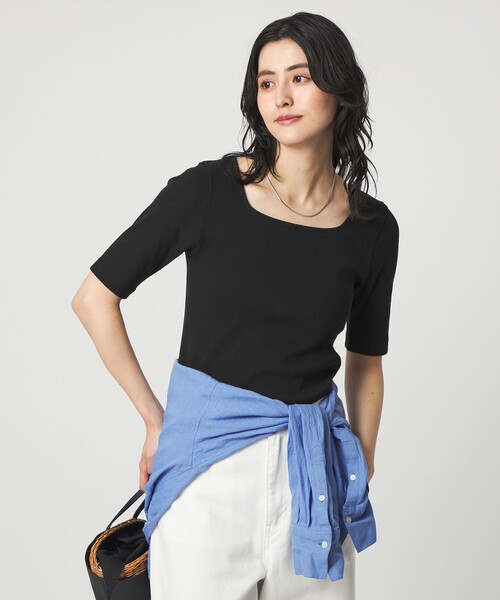 green label relaxing（グリーンレーベルリラクシング）の「デコルテ フライス Tシャツ 抗菌（Tシャツ/カットソー・レディース・オフホワイト/ブラック/ダークブラウン/その他1・FREE）」の12枚目の写真
