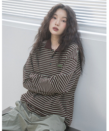 FF STRIPE COLLAR L/S TEE(BROWN)
