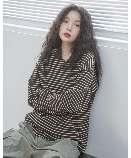 HAVISM(ヘビズム)の「FF STRIPE COLLAR L/S TEE(BROWN)(ポロシャツ・レディース・その他・ONE SIZE)」の1枚目の写真