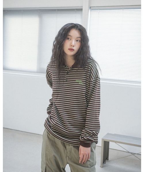 HAVISM(ヘビズム)の「FF STRIPE COLLAR L/S TEE(BROWN)(ポロシャツ・レディース・その他・ONE SIZE)」の2枚目の写真