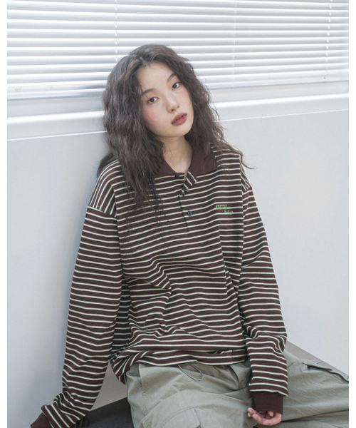 HAVISM(ヘビズム)の「FF STRIPE COLLAR L/S TEE(BROWN)(ポロシャツ・レディース・その他・ONE SIZE)」の4枚目の写真