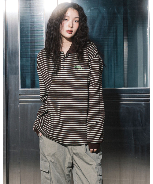 HAVISM(ヘビズム)の「FF STRIPE COLLAR L/S TEE(BROWN)(ポロシャツ・レディース・その他・ONE SIZE)」の6枚目の写真
