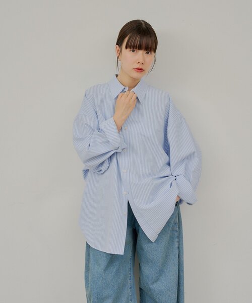 WHIMSIC(ウィムジック)の「【UNISEX】シアーサッカーストライプシャツ(シャツ/ブラウス・メンズ・ブルー/イエロー/ピンク・FREE)」の5枚目の写真