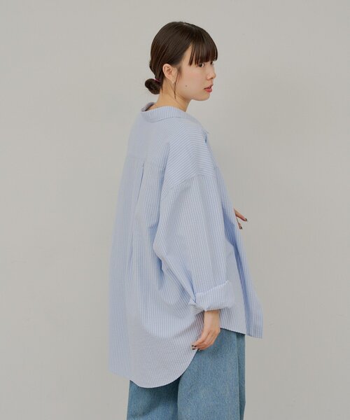 WHIMSIC(ウィムジック)の「【UNISEX】シアーサッカーストライプシャツ(シャツ/ブラウス・メンズ・ブルー/イエロー/ピンク・FREE)」の7枚目の写真