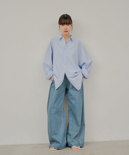 WHIMSIC(ウィムジック)の「【UNISEX】シアーサッカーストライプシャツ(シャツ/ブラウス・メンズ・ブルー/イエロー/ピンク・FREE)」の8枚目の写真