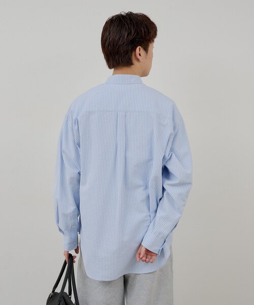 WHIMSIC(ウィムジック)の「【UNISEX】シアーサッカーストライプシャツ(シャツ/ブラウス・メンズ・ブルー/イエロー/ピンク・FREE)」の16枚目の写真