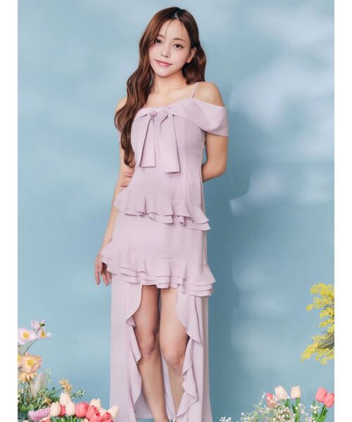 EATME(イートミー)の「リボンアシンメトリーワンピース(ワンピース・レディース・オレンジ/ピンク/オフホワイト/ブラック・SMALL/MEDIUM)」の3枚目の写真