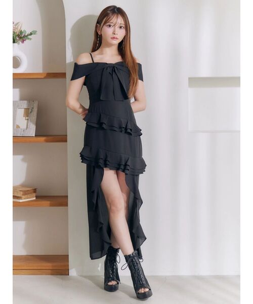 EATME(イートミー)の「リボンアシンメトリーワンピース(ワンピース・レディース・オレンジ/ピンク/オフホワイト/ブラック・SMALL/MEDIUM)」の1枚目の写真